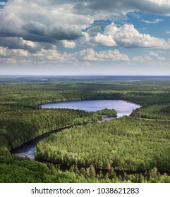 Aerial View On The Lake In Forest