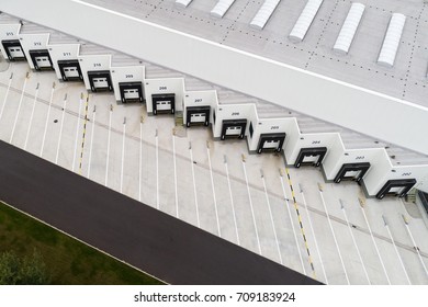 Aerial view on loading bays in distribution center