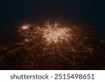 Aerial view on Lublin (Poland) from north. Satellite view on modern city at night