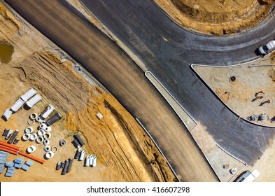 Aerial View On The New Road Construction Site