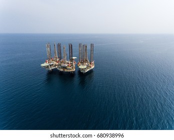 Aerial View On Oil And Gas Drilling Platform In The Gulf Of Guinea In Africa