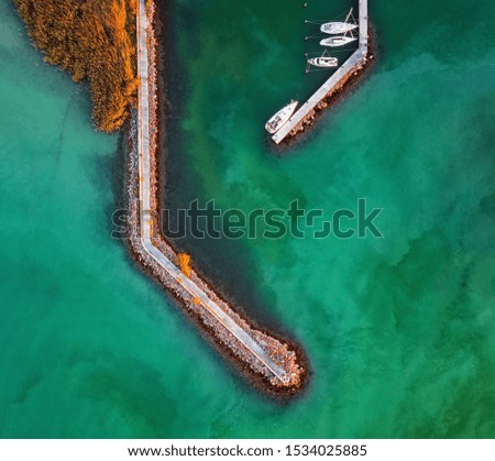 Similar – Image, Stock Photo Aerial Drone View Of Concrete Pier On Turquoise Water At The Black Sea