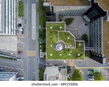 Aerial view on rooftop and street