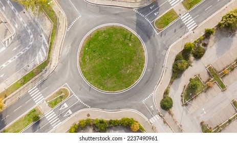 Aerial view on a roundabout road junction.