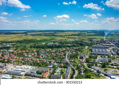 Aerial View On The Small City In Summer