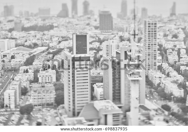  Aerial view on Tel Aviv roads and city,\
tilt-shift photography