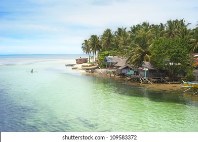 Aerial View On Traditional Philippines Fisherman Village . Calicoan Island