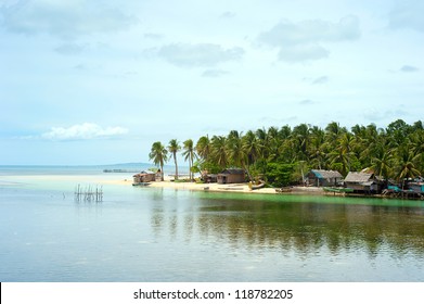 Aerial View On Traditional Philippines Fisherman Village . Calicoan Island