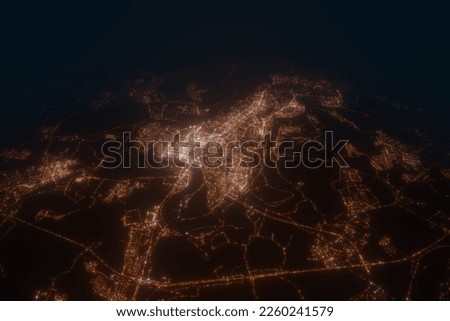 Aerial view on Ufa (Russia) from south. Top view on modern city at night from space