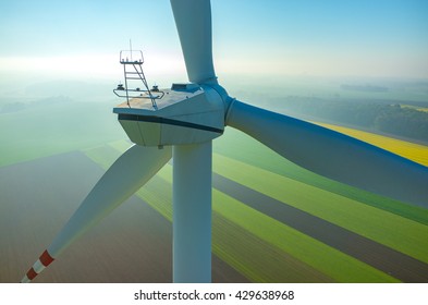 Aerial View On The Windmills On The Field