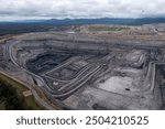 Aerial view of an open cut coal mine in the  Hunter valley area of New South Wales, Australia.