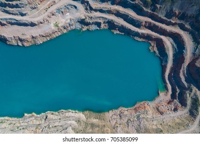 Aerial View Of Opencast Mining Quarry - View From Above.