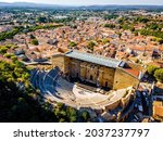 The aerial view of Orange, an old Roman city in the Vaucluse department in the Provence-Alpes-CÃ´te d