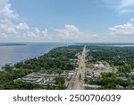 Aerial view of Orange Park and St Johns River near Jacksonville, Florida in August