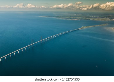 Aerial View Of Øresund (Oresund) Bridge The Link Between Denmark And Sweden