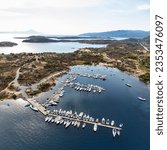 Aerial view of Ormos Panagias on the north coast of Sithonia peninsula in Chalkidiki, Greece