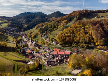 Aerial view over Bad Griesbach im Schwarzwald, North of Black Forest, Baden-Wurttemberg region, Germany 