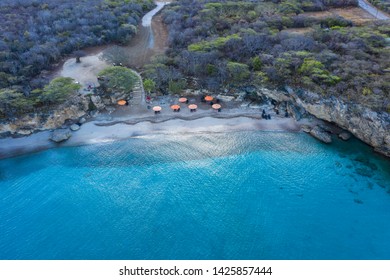Aerial View Over Beach Playa Jeremi On The Western Side Of  Curaçao/Caribbean /Dutch Antilles