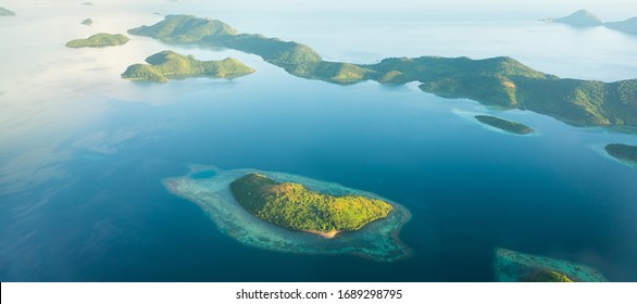 Aerial View Over Beautiful Philippine Islands And Deserted Beaches.