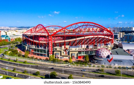 Aerial View Over Benfica Lisbon Soccer Stadium Called Estadio Da Luz - LISBON, PORTUGAL - NOVEMBER 5, 2019