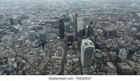 Aerial View Over City Of London (Gherkin, Walkie-Talkie And Other High-rise Buildings)