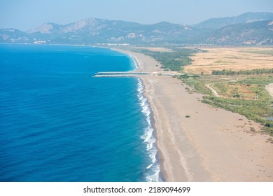 Aerial View Over Dalaman Beach Toward Sarigerme On The Meditteranean Coast Of Turkey.