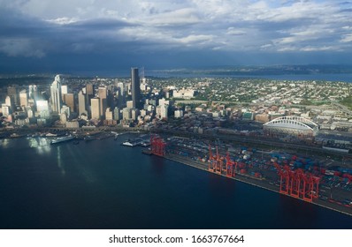Aerial View Over Elliott Bay, Seattle, Washington