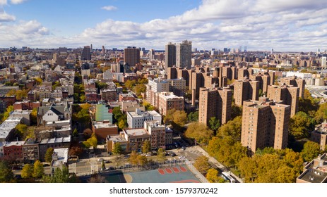 Aerial View Over The Far North On Manhattan Island In And Around Harlem NY