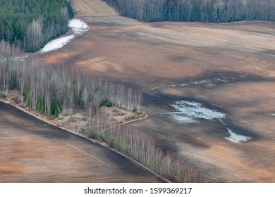 aerial view over the fields in spring time