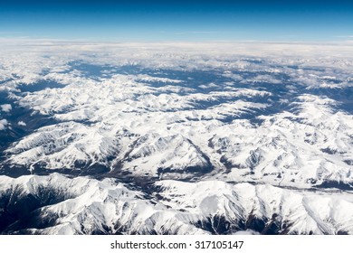 Aerial View Over Himalayas In Tibet.