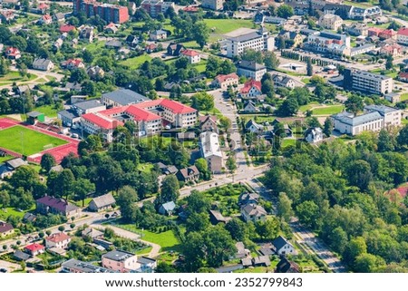 aerial view over the Madona city (Latvia)