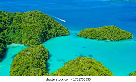 Aerial View Over The Milk Way In The Rock Islands Close To The Jelly Fish Lake In Palau.