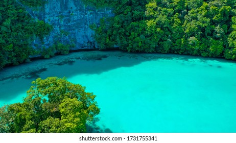 Aerial View Over The Milk Way In The Rock Islands Close To The Jelly Fish Lake In Palau.