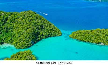 Aerial View Over The Milk Way In The Rock Islands Close To The Jelly Fish Lake In Palau.