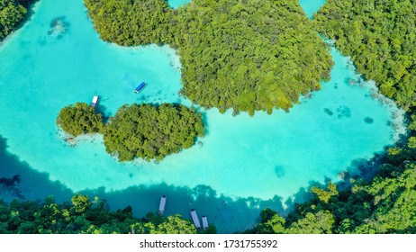 Aerial View Over The Milk Way In The Rock Islands Close To The Jelly Fish Lake In Palau.