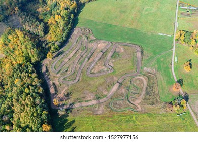 Aerial View Over The Motocross Track In Autumn