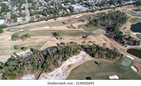 Aerial View Over Panhandle Pensacola Florida Newly Created Golf Course Near Gulf Breeze And Off The Coast Of The Gulf Of Mexico