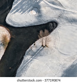 aerial view over the pond