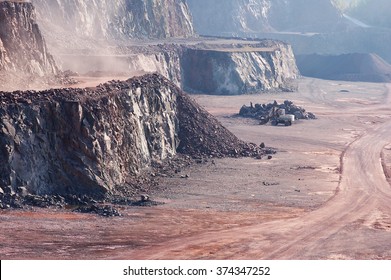 Aerial View Over A Quarry Hole. Mining Industry