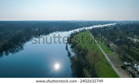 Aerial view over the reflecting Main River, sunny,  in Hanau, Germany Stock photo © 