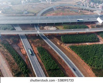 aerial view over the road intersection