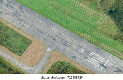 Aerial View Over The Runway At The Airfield