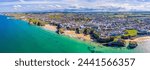 Aerial view over the sandy beaches of Newquay, Cornwall, England, United Kingdom, Europe