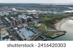 An aerial view over Sheepshead Bay Brooklyn, NY