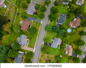 Aerial view over showing neighborhood family private houses NJ USA