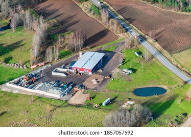 Aerial View Over The Small Construction Company