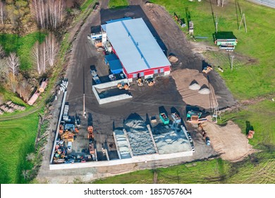 Aerial View Over The Small Construction Company