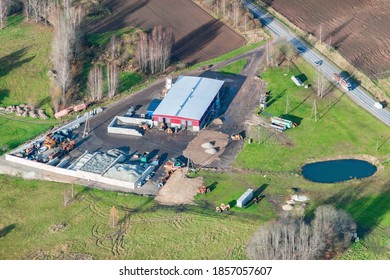 Aerial View Over The Small Construction Company