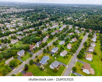 Aerial View Over Suburban Homes An Small Town In New Jersey USA