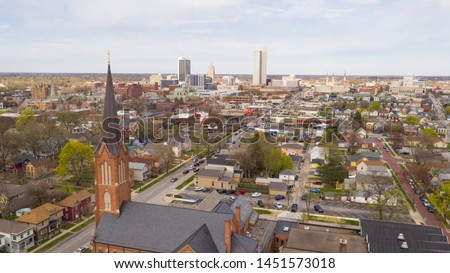Aerial View Over The Urban City Center Skyline in Fort Wayne Indiana